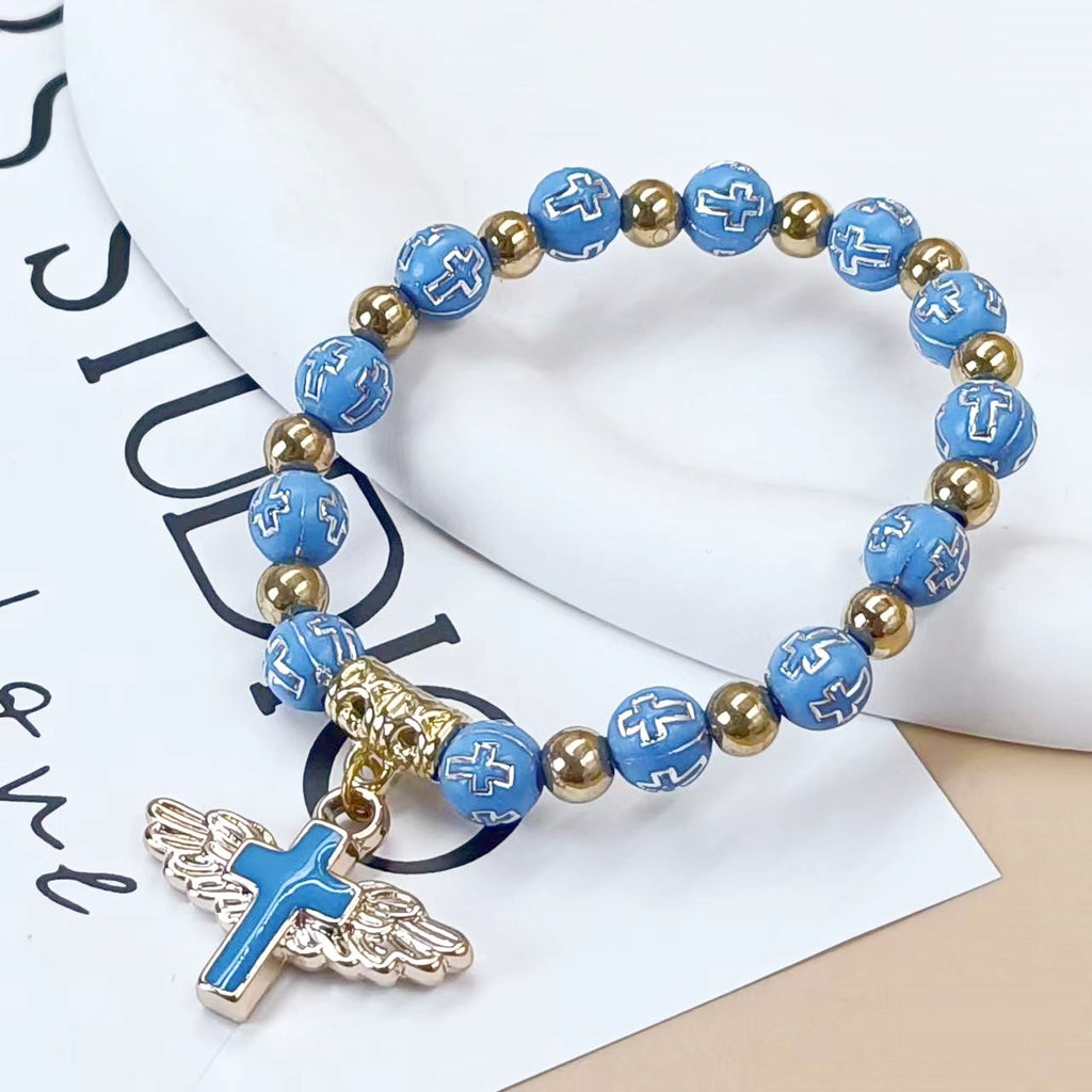 Angel Wing Cross Beaded Bracelet