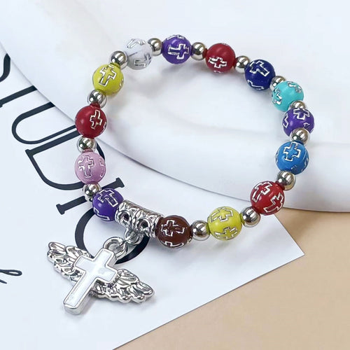Angel Wing Cross Beaded Bracelet
