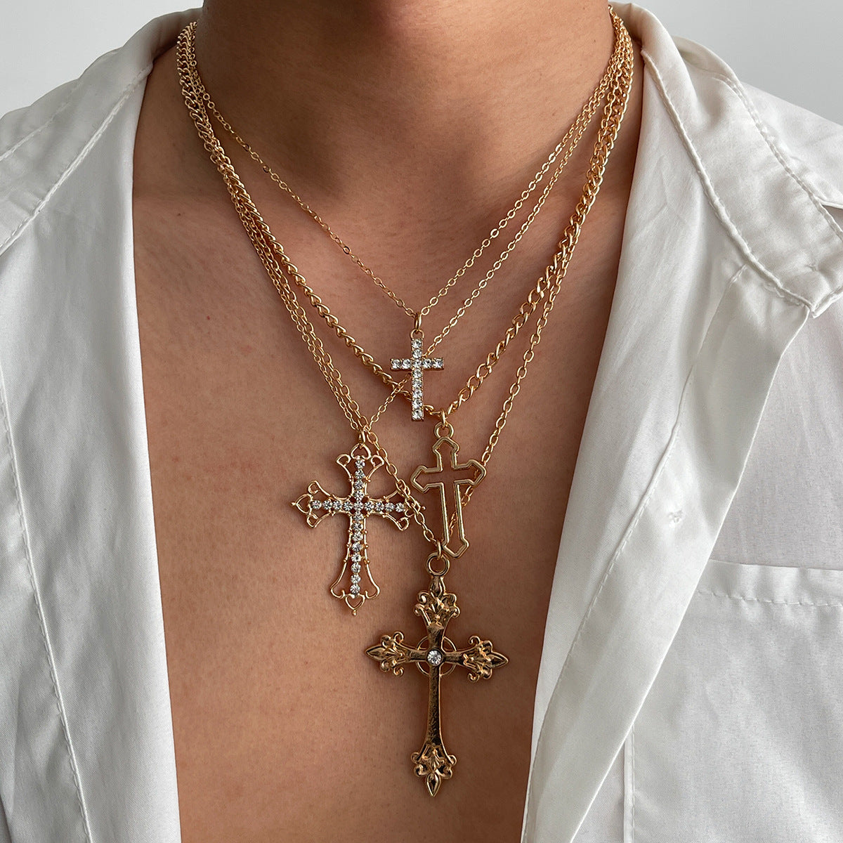 4-Piece Cross Pendant Necklace Set