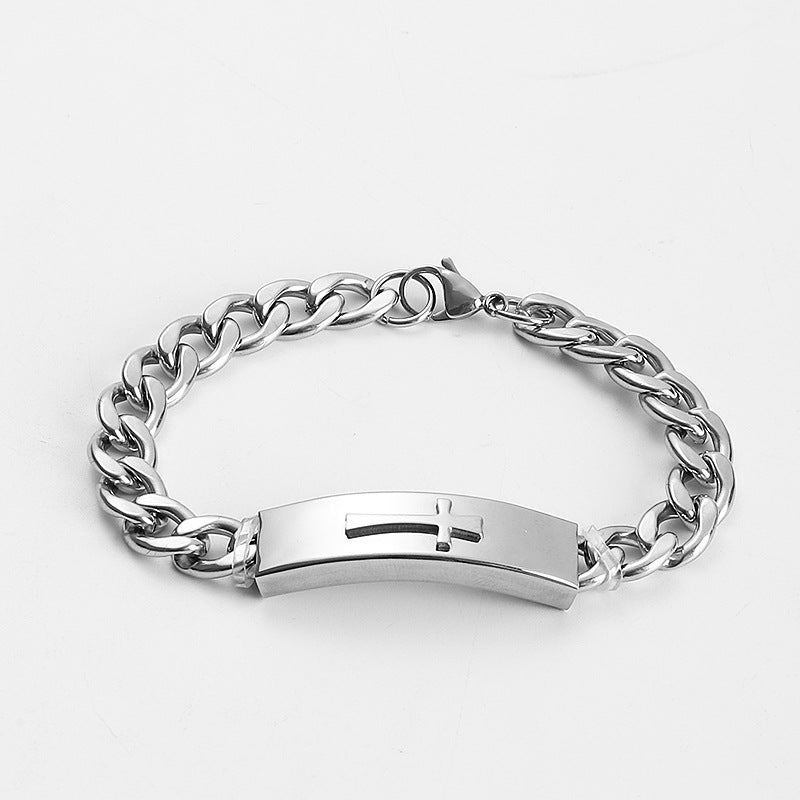 Silver cross Cuban bracelet