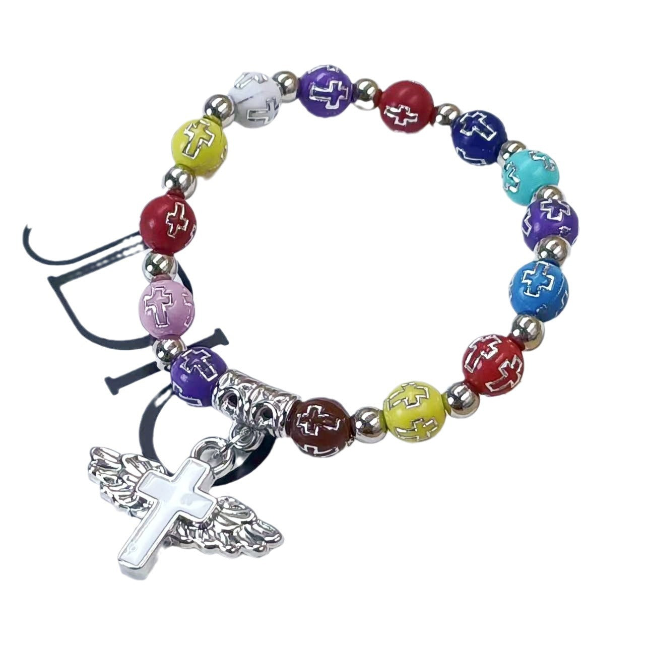 Angel Wing Cross Beaded Bracelet