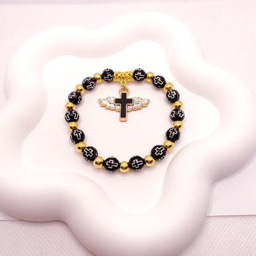 Angel Wing Cross Beaded Bracelet