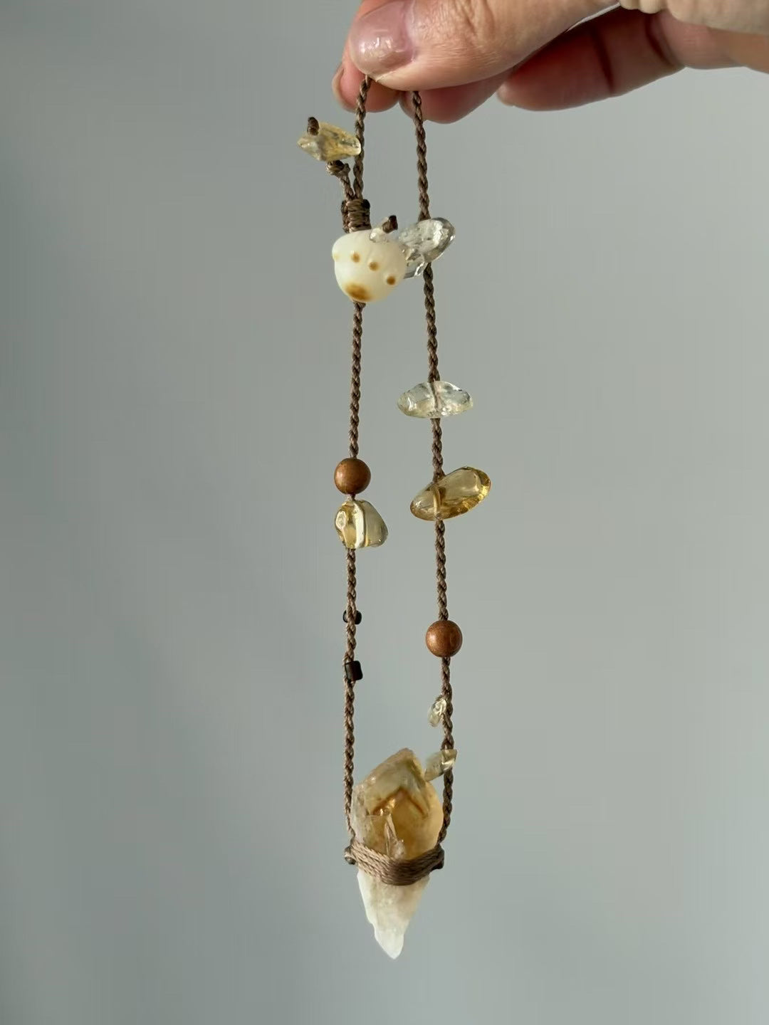 Hand-Knitted Citrine Pendant