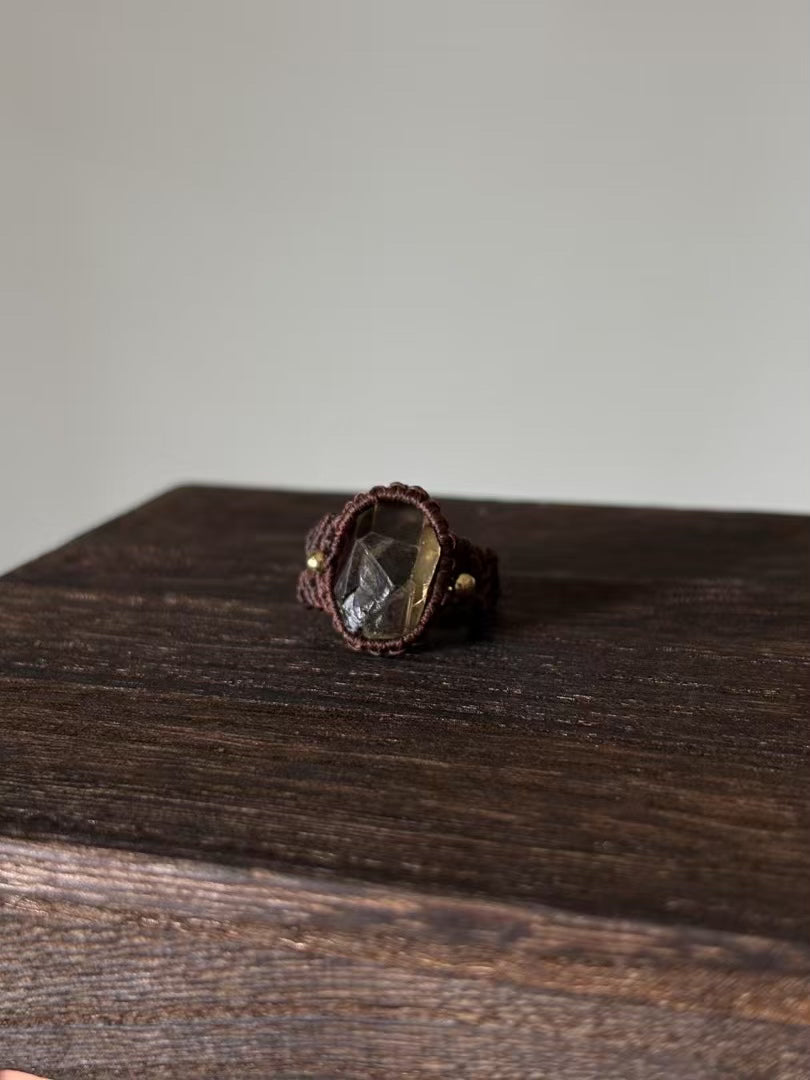 Hand-Knitted Smoky Quartz Ring