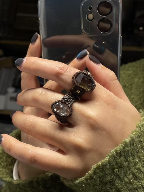 Hand-Knitted Smoky Quartz Ring
